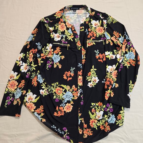 INC International Concepts Floral Zip-Pocket Long Sleeve Pullover Top Sz OX Fall - Picture 1 of 9